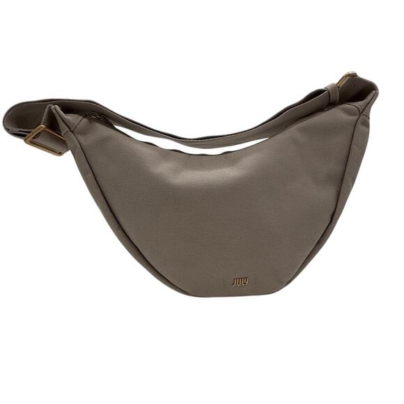 July Everyday Crescent Crossbody Bag in Taupe Beige 100% Cotton Minimalist Style - Picture 1 of 16